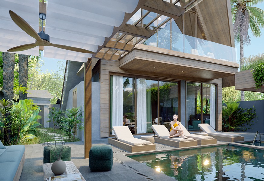 2 CHAMBRES Villa Tropicale Moderne A-frame à Ubud (VLUBD004A)